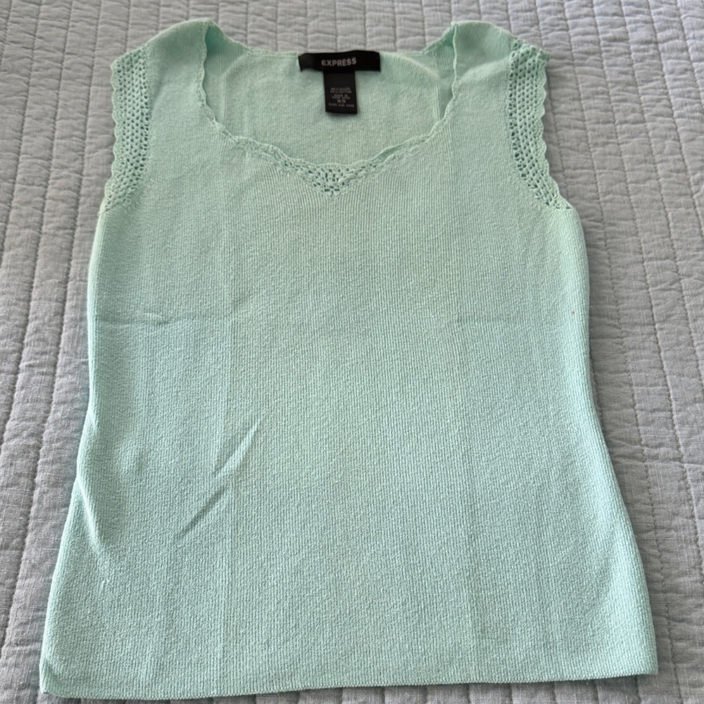 Express Mint Green Sleeveless Top with Crochet Detail